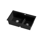 Cefito Kitchen Sink 76X47CM Granite Stone Basin Double Bowl Laundry Black - Side View