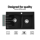 Cefito Kitchen Sink 76X47CM Granite Stone Basin Double Bowl Laundry Black - Top-Down View