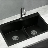 Cefito Kitchen Sink 76X47CM Granite Stone Basin Double Bowl Laundry Black - Close-Up Angle