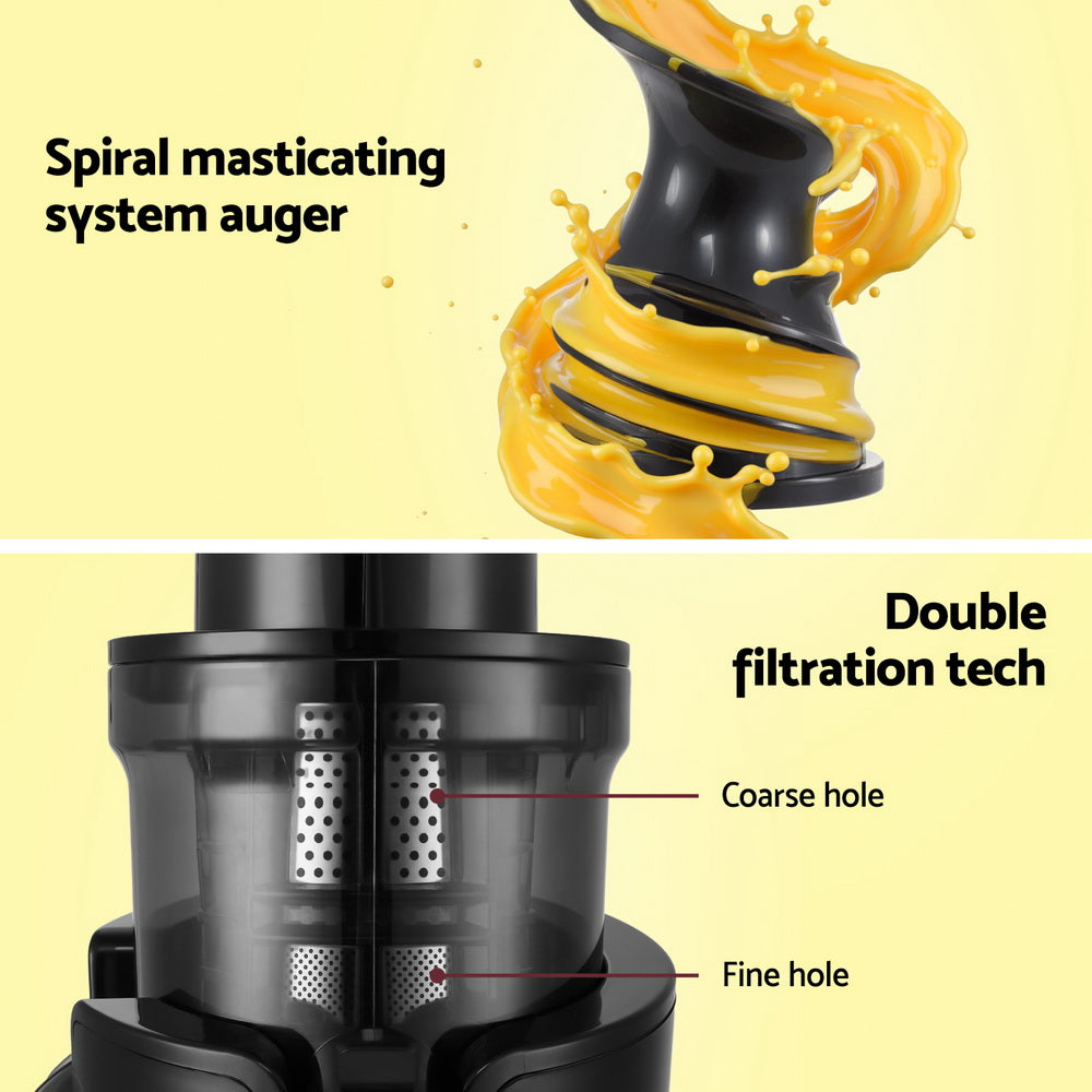 Devanti 200W Cold Press Masticating Juicer - Black Fruit Juice Extractor
