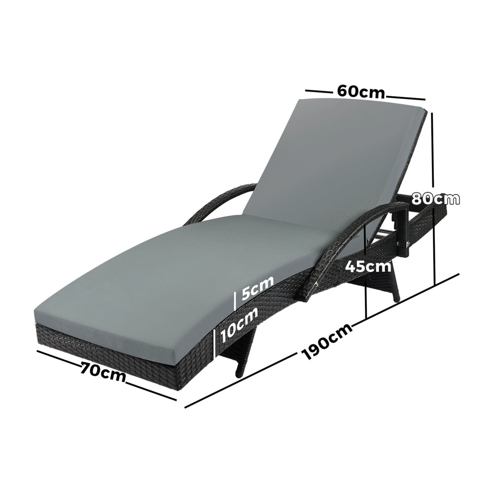 Livsip Outdoor Sun Lounger Waterproof Adjustable Black