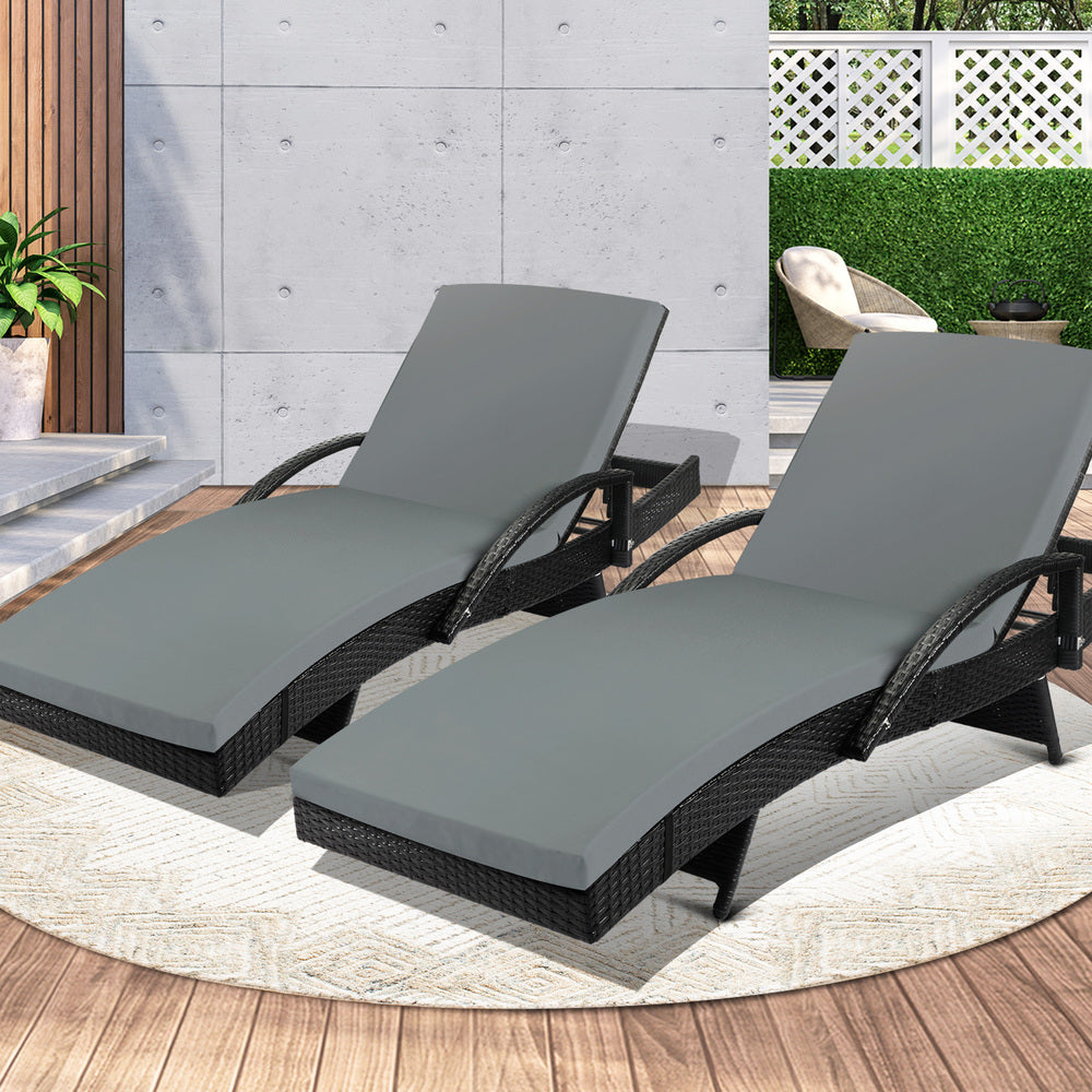 Livsip Outdoor Sun Lounger Waterproof Adjustable Black X2