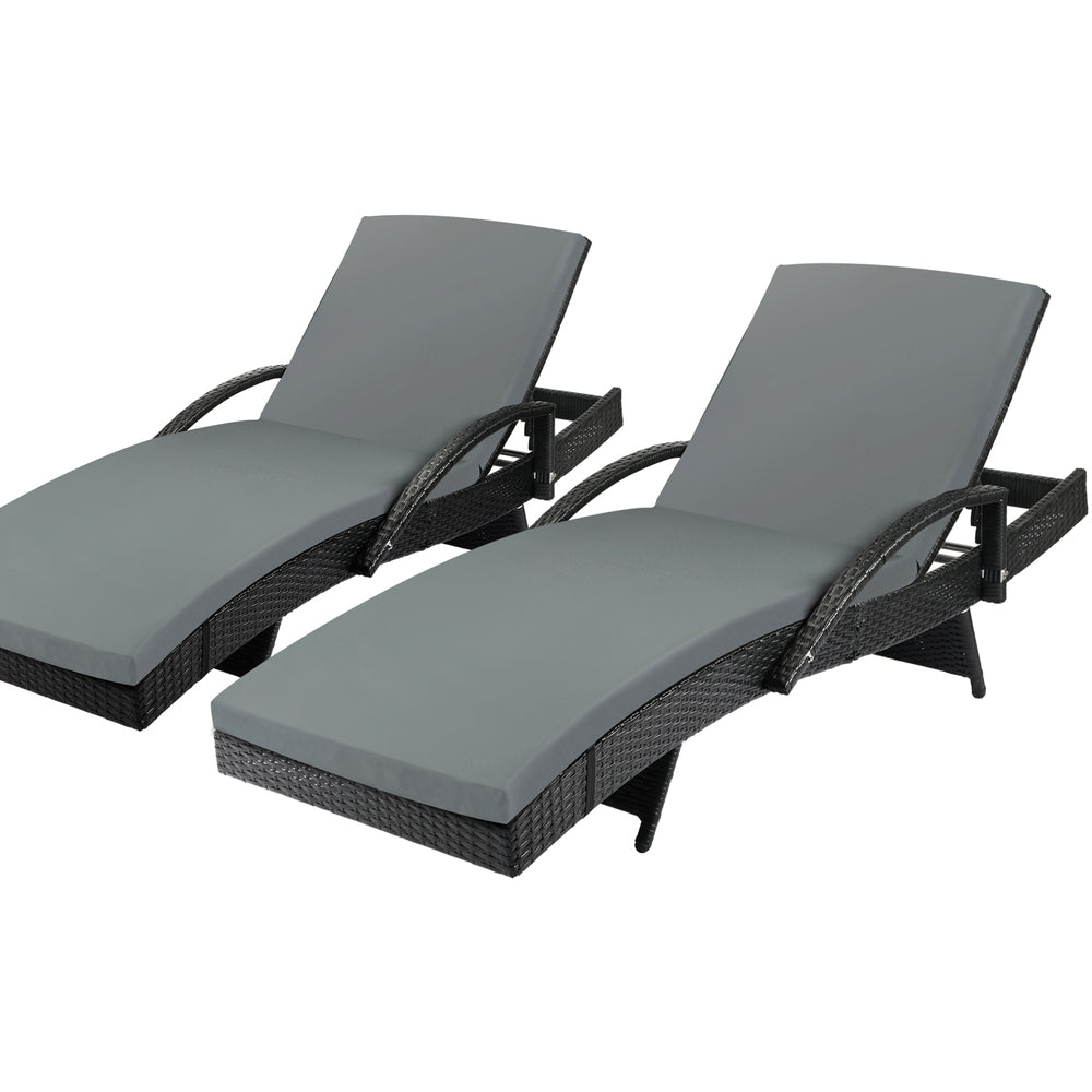 Livsip Outdoor Sun Lounger Waterproof Adjustable Black  X2