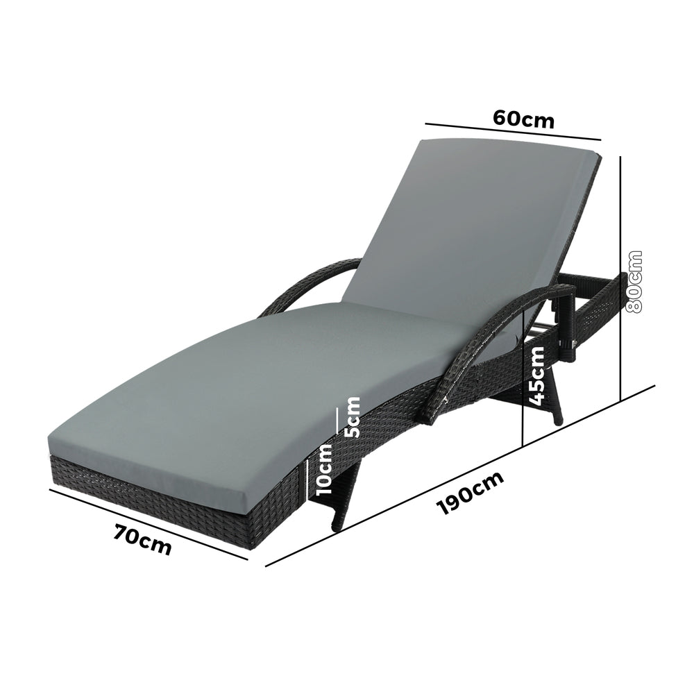 Livsip Outdoor Sun Lounger Waterproof Adjustable Black X2