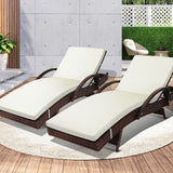 Livsip Outdoor Sun Lounger Waterproof Adjustable Beige&Brown X2 - Top-Down View