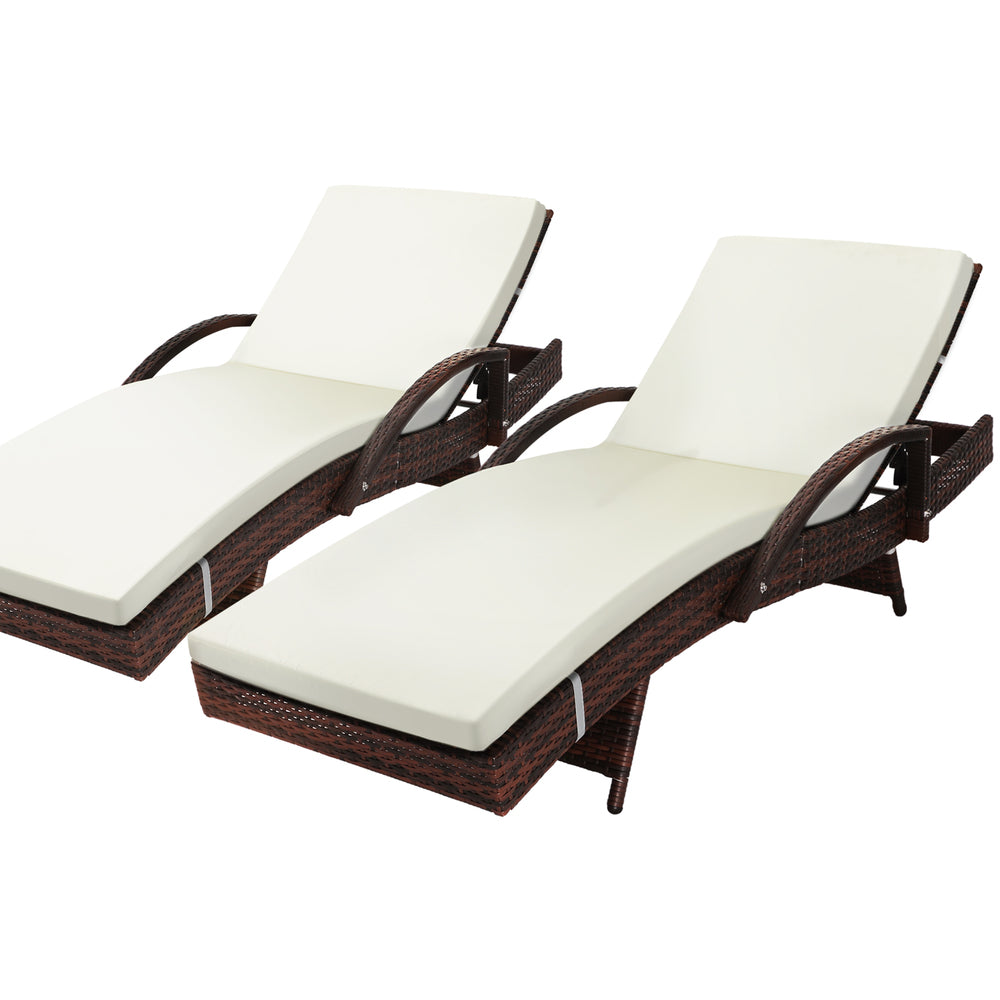 Livsip Outdoor Sun Lounger Waterproof Adjustable Beige&Brown X2