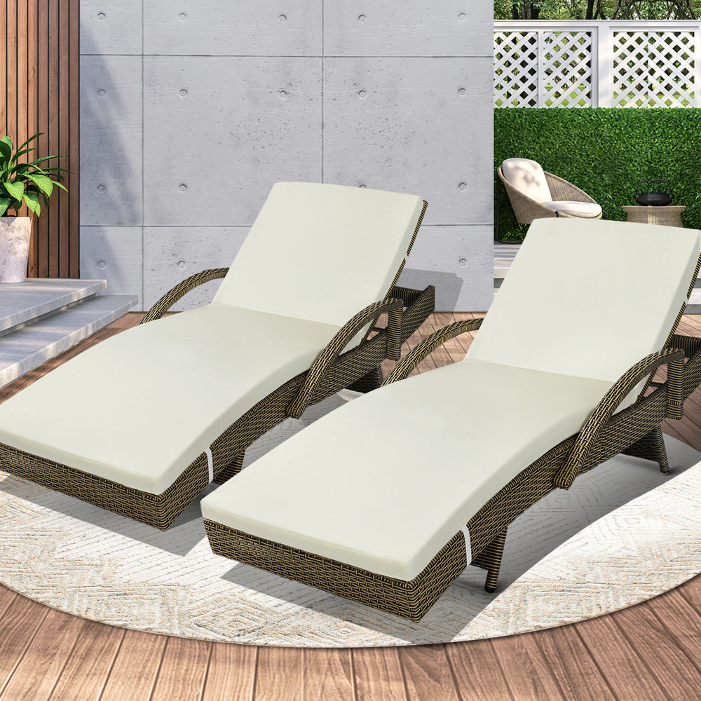 Livsip Outdoor Sun Lounger Waterproof Adjustable Grey&Beige X2