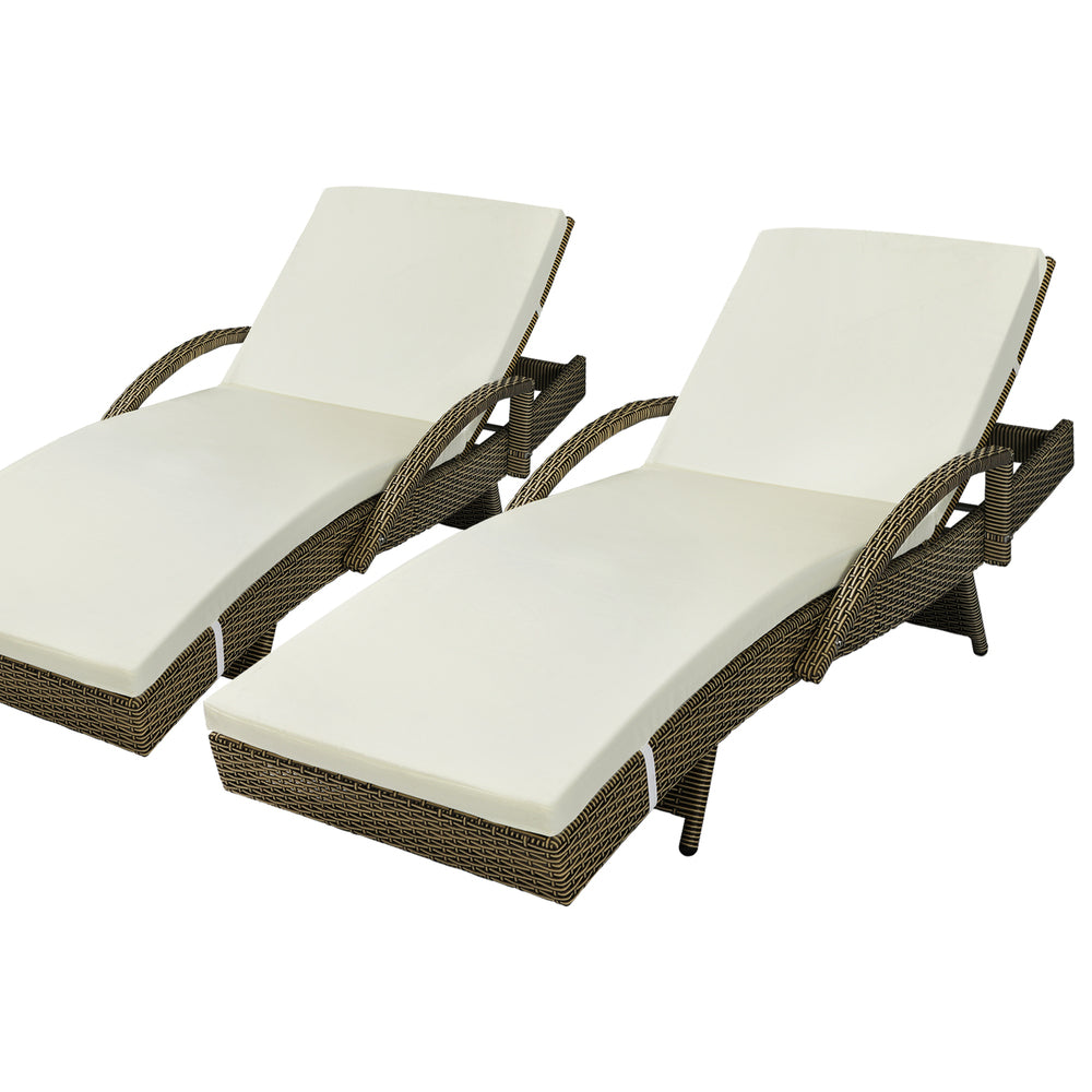 Livsip Outdoor Sun Lounger Waterproof Adjustable Grey&Beige X2