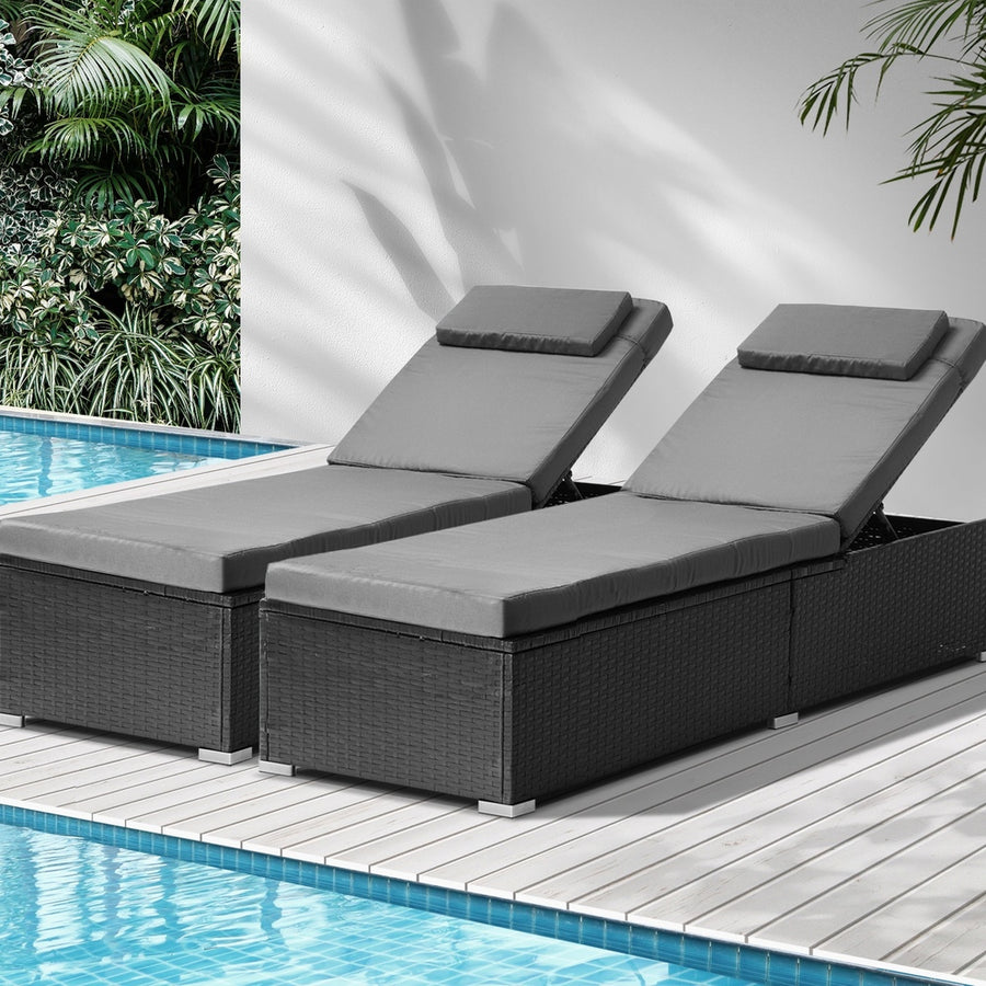 Livsip 2x Sun Lounge Adjustable Reclining Angle Black & Grey