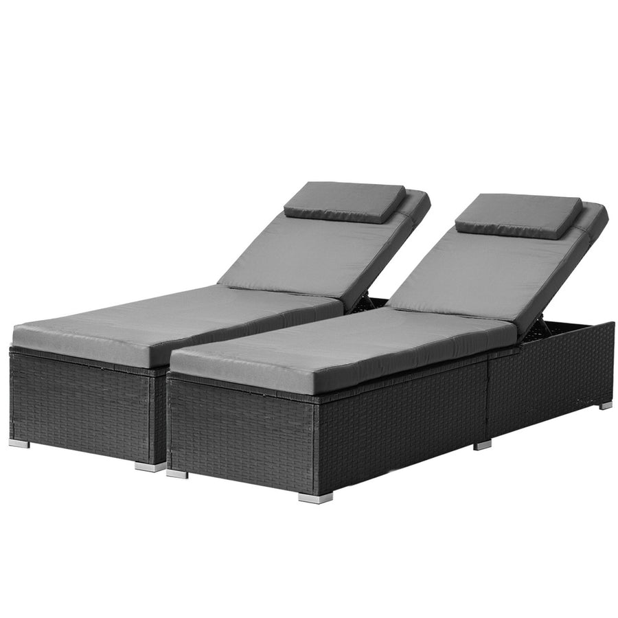 Livsip 2x Sun Lounge Adjustable Reclining Angle Black & Grey