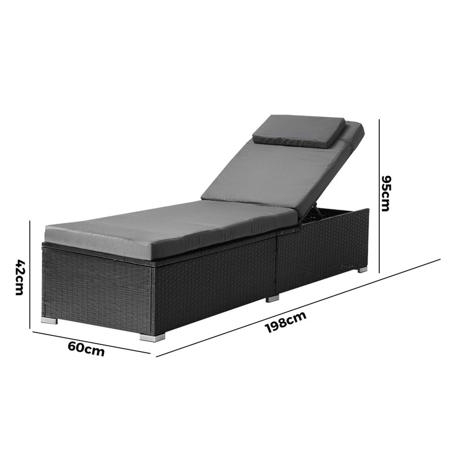 Livsip 2x Sun Lounge Adjustable Reclining Angle Black & Grey