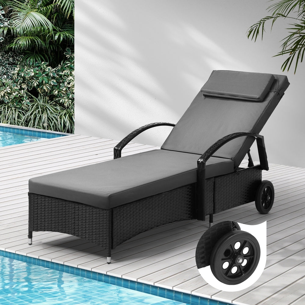 Livsip Sun Lounger with Wheels Black