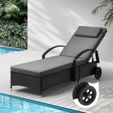 Livsip Sun Lounger with Wheels Black - Top-Down View