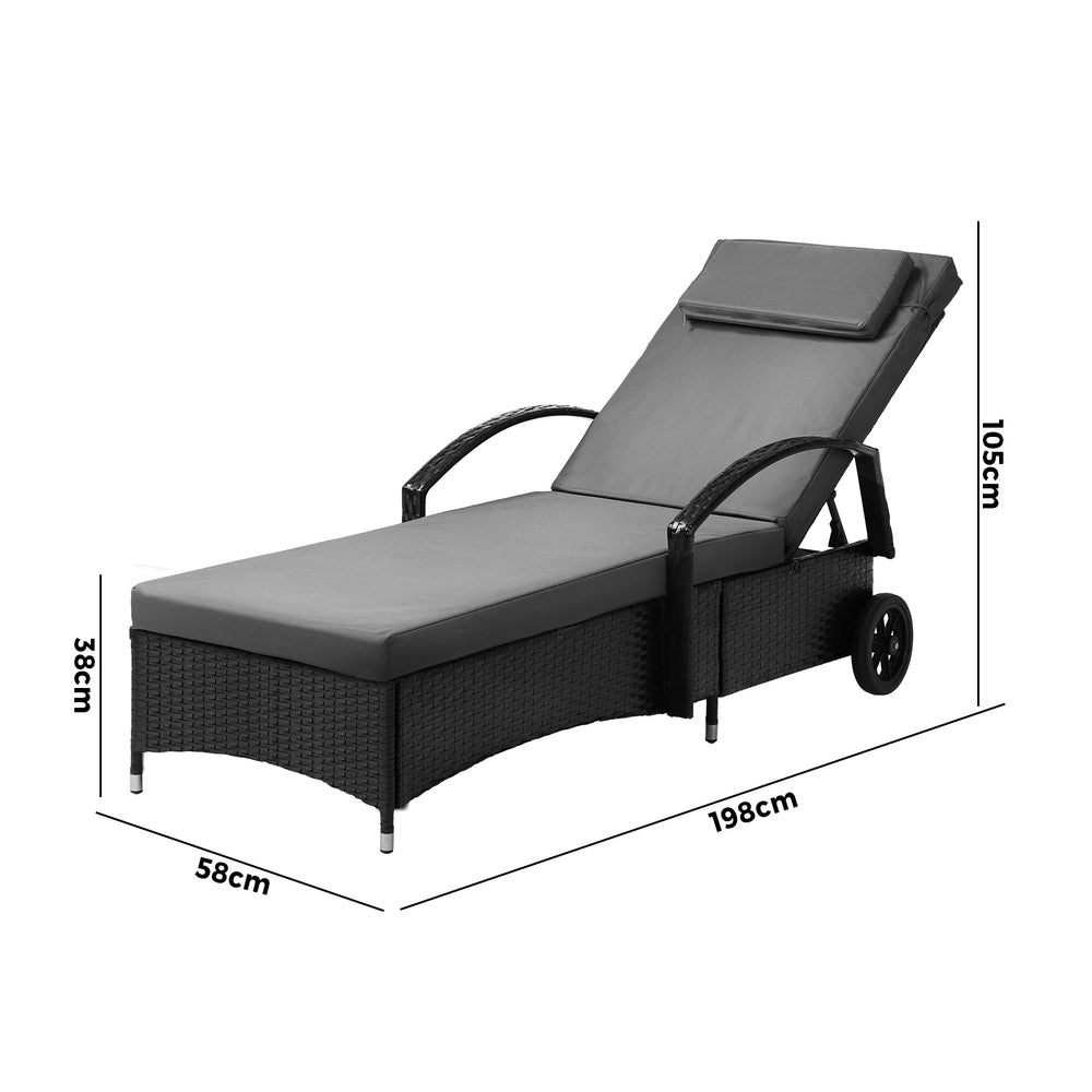 Livsip Sun Lounger with Wheels Black