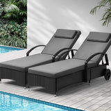 Livsip 2x Sun Lounge Adjustable Backrest Wicker Black - Close-Up Angle