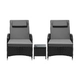 Livsip 2x Wheeled Sun Lounger & Table Outdoor Set Black