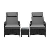 Livsip 2x Wheeled Sun Lounger & Table Outdoor Set Black - Side View