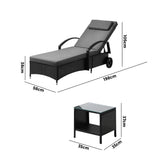 Livsip 2x Wheeled Sun Lounger & Table Outdoor Set Black