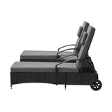 Livsip 2x Wheeled Sun Lounger & Table Outdoor Set Black - Top-Down View