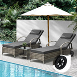 Livsip 2x Wheeled Sun Lounger & Table Outdoor Set Grey - 45-Degree Angle