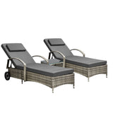Livsip 2x Wheeled Sun Lounger & Table Outdoor Set Grey