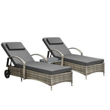 Livsip 2x Wheeled Sun Lounger & Table Outdoor Set Grey