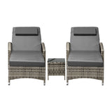 Livsip 2x Wheeled Sun Lounger & Table Outdoor Set Grey
