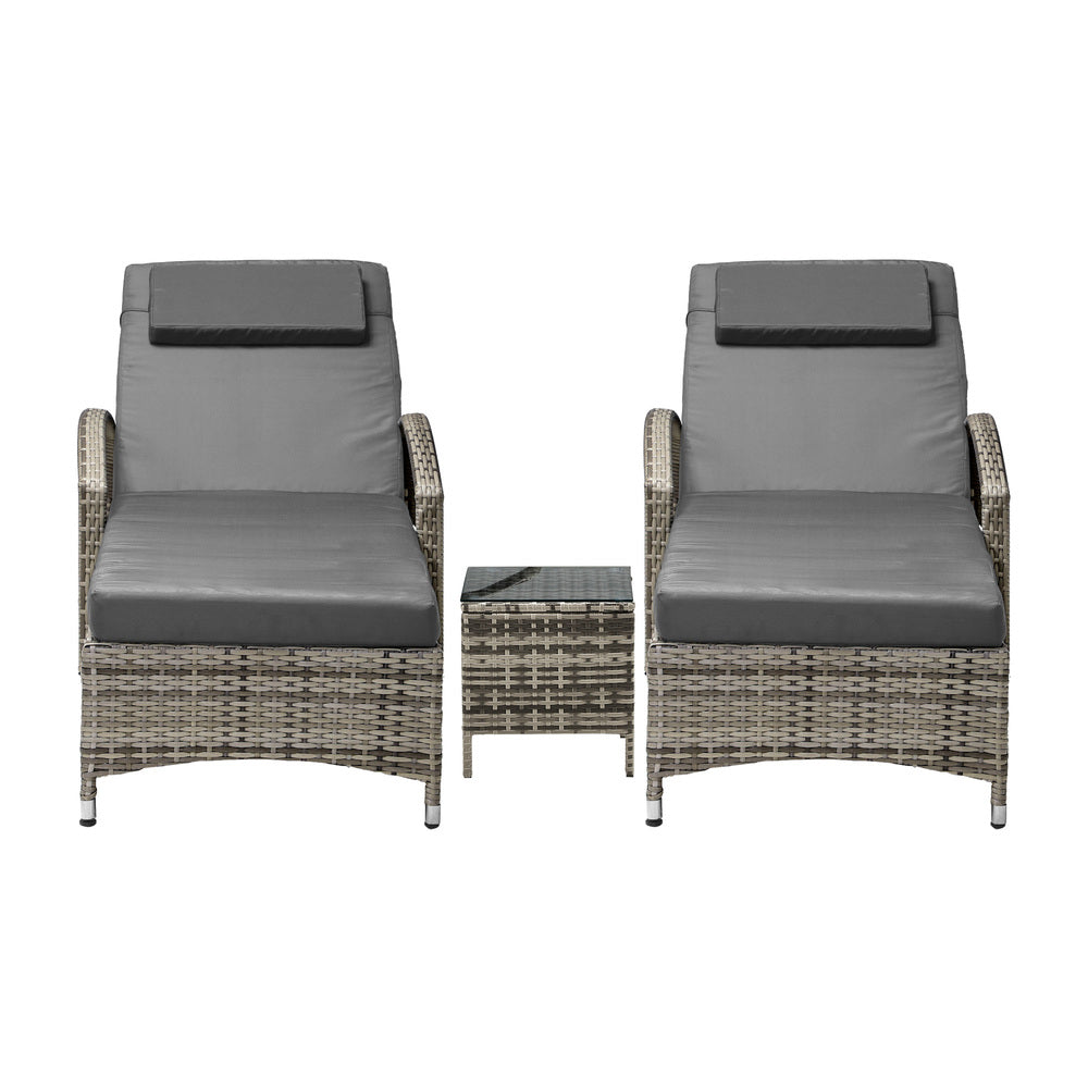 Livsip 2x Wheeled Sun Lounger & Table Outdoor Set Grey