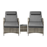 Livsip 2x Wheeled Sun Lounger & Table Outdoor Set Grey - Side View