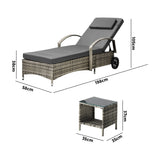 Livsip 2x Wheeled Sun Lounger & Table Outdoor Set Grey - Top-Down View