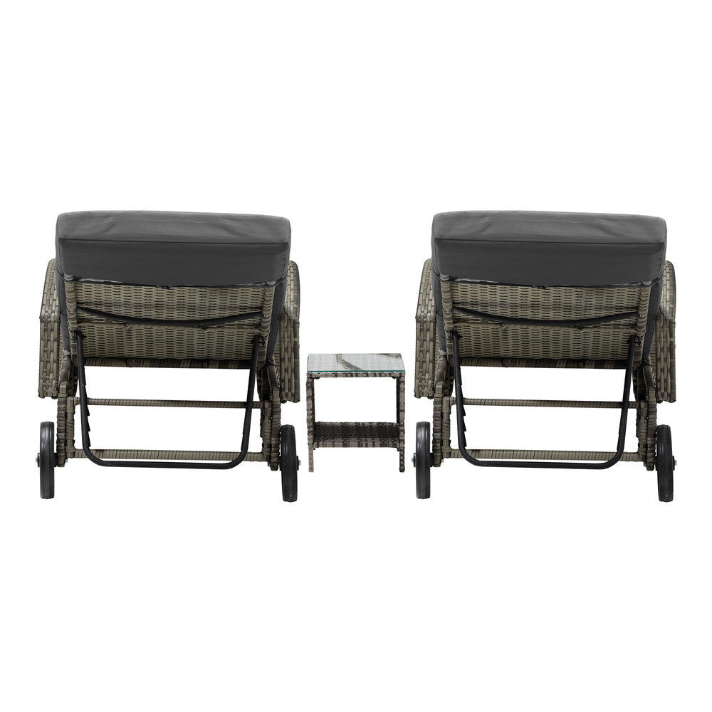 Livsip 2x Wheeled Sun Lounger & Table Outdoor Set Grey