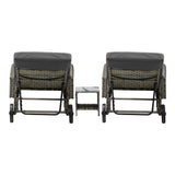 Livsip 2x Wheeled Sun Lounger & Table Outdoor Set Grey - Rear View