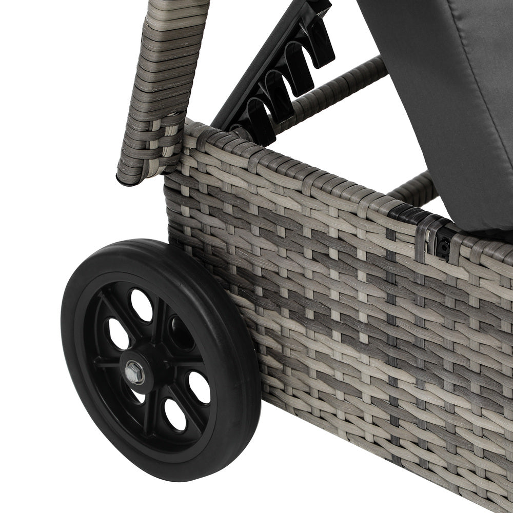 Livsip 2x Wheeled Sun Lounger & Table Outdoor Set Grey