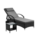 Livsip Wheeled Sun Lounger with Table Patio Set Grey&Black