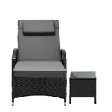 Livsip Wheeled Sun Lounger with Table Patio Set Grey&Black
