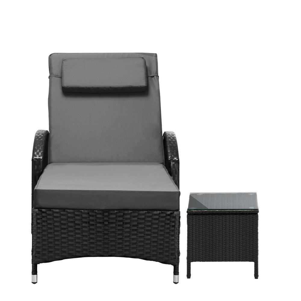 Livsip Wheeled Sun Lounger with Table Patio Set Grey&Black