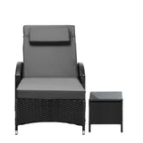 Livsip Wheeled Sun Lounger with Table Patio Set Grey&Black - Side View