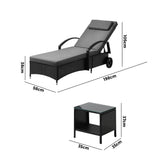 Livsip Wheeled Sun Lounger with Table Patio Set Grey&Black
