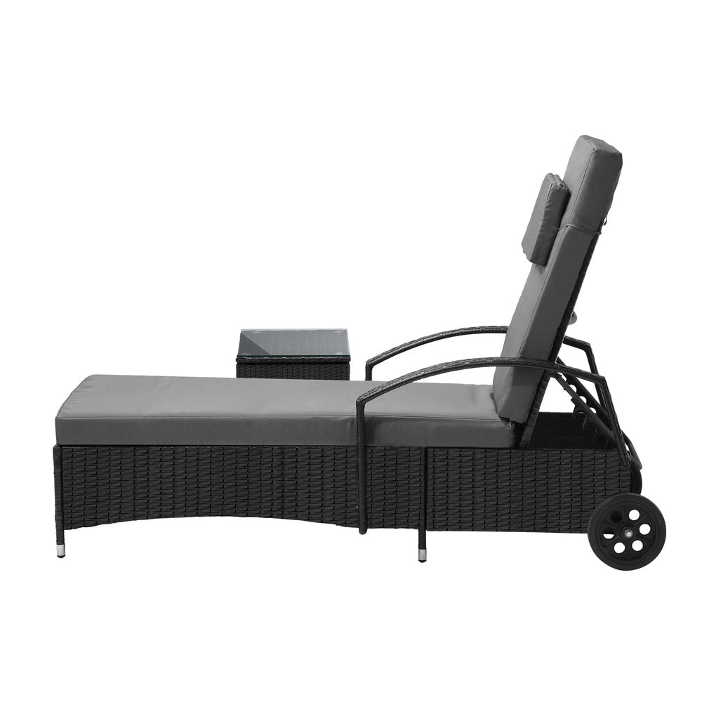 Livsip Wheeled Sun Lounger with Table Patio Set Grey&Black