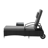 Livsip Wheeled Sun Lounger with Table Patio Set Grey&Black - 45-Degree Angle