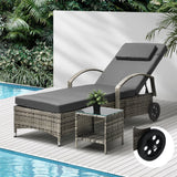 Livsip Wheeled Sun Lounger with Table Patio Set Grey - 45-Degree Angle