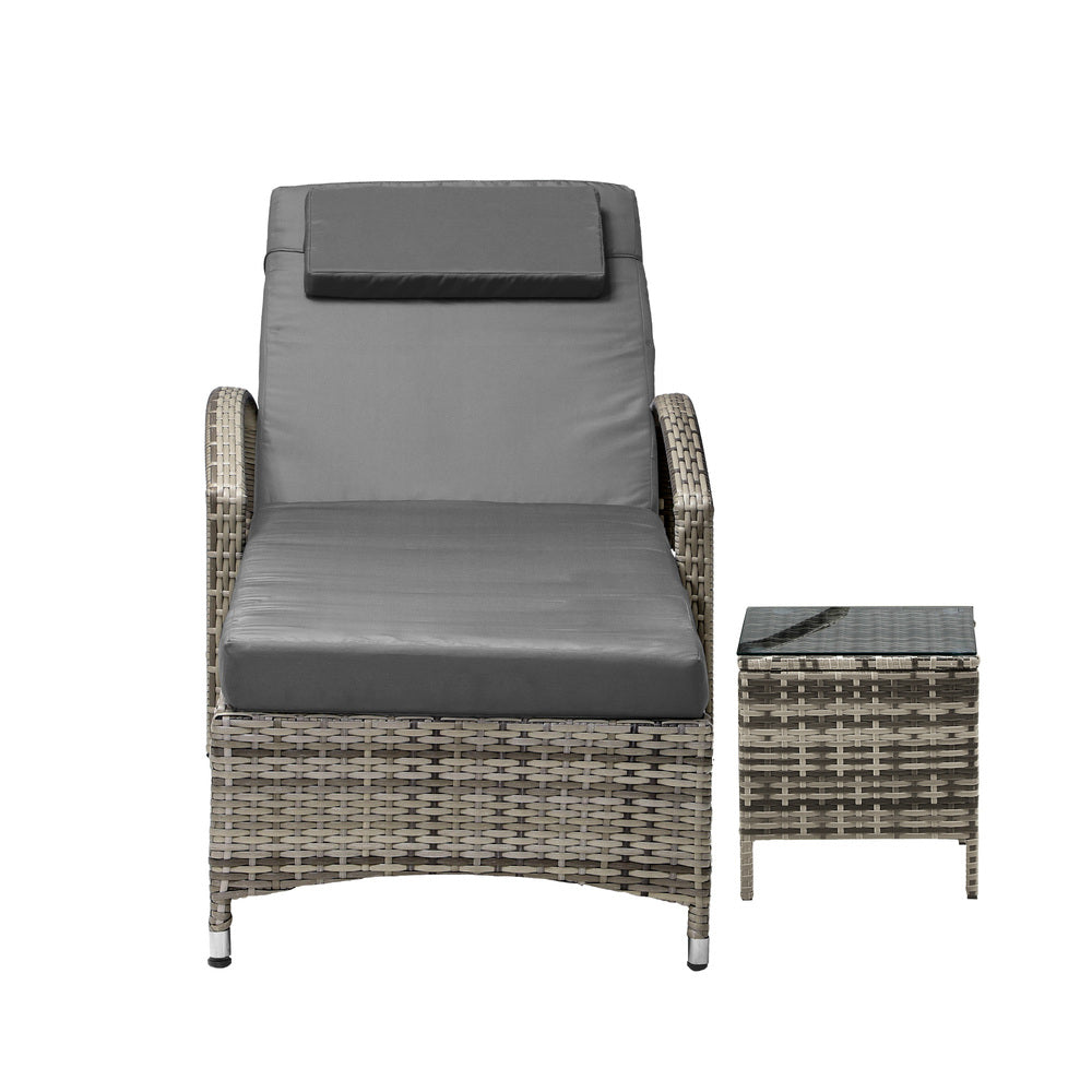 Livsip Wheeled Sun Lounger with Table Patio Set Grey