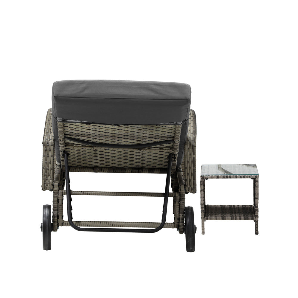 Livsip Wheeled Sun Lounger with Table Patio Set Grey