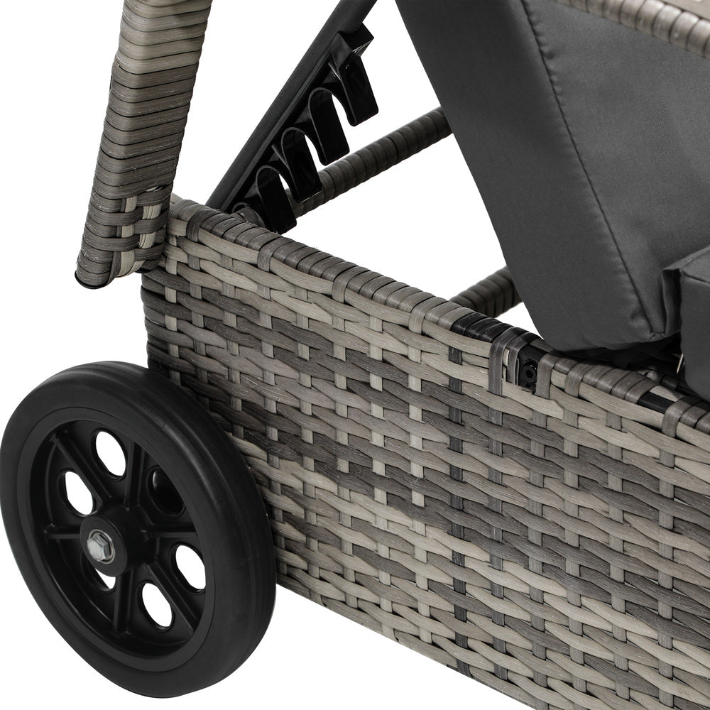 Livsip Wheeled Sun Lounger with Table Patio Set Grey