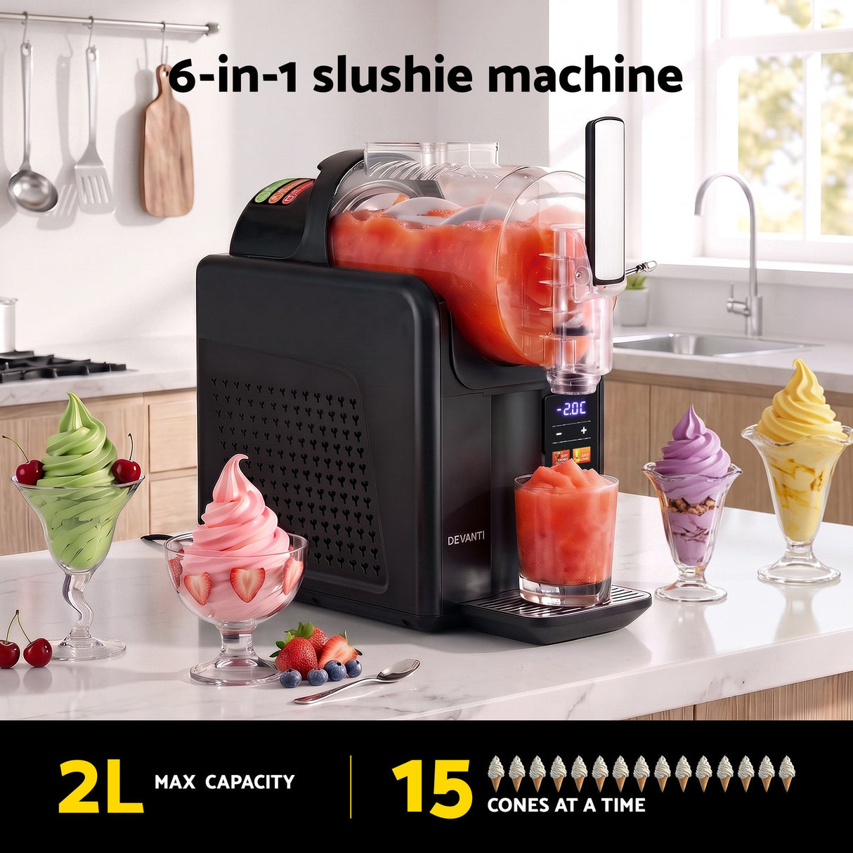 Devanti Slushie Machine 2L Frozen Drink Maker Ice Cream Cocktail Slush Maker Black
