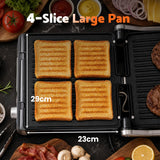 Devanti 2000W 3-in-1 Panini Press Grill Sandwich Maker 180° Open 4 Slice - Rear View