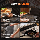 Devanti 2000W 3-in-1 Panini Press Grill Sandwich Maker 180° Open 4 Slice - Close-Up Angle
