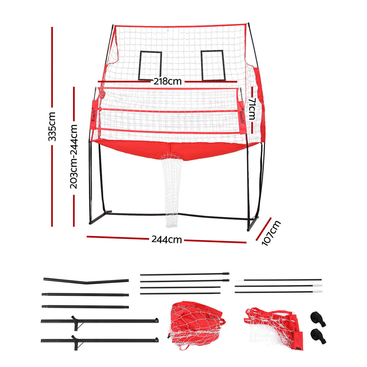 Everfit 8ft Volleyball Net Training Equipment Adjustable Height Portable with Ball and Bag