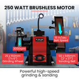 BAUMR-AG Bench Grinder and Belt Sander Combo, 150mm Grinding Disc, 50 x 686mm Linisher, Brushless Motor, Worklight - Front View