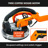 Unimac 225mm 750W Telescopic Long Reach Dry Wall Sander Kit, Foldable, Vacuum System, LED Worklight, - Front View